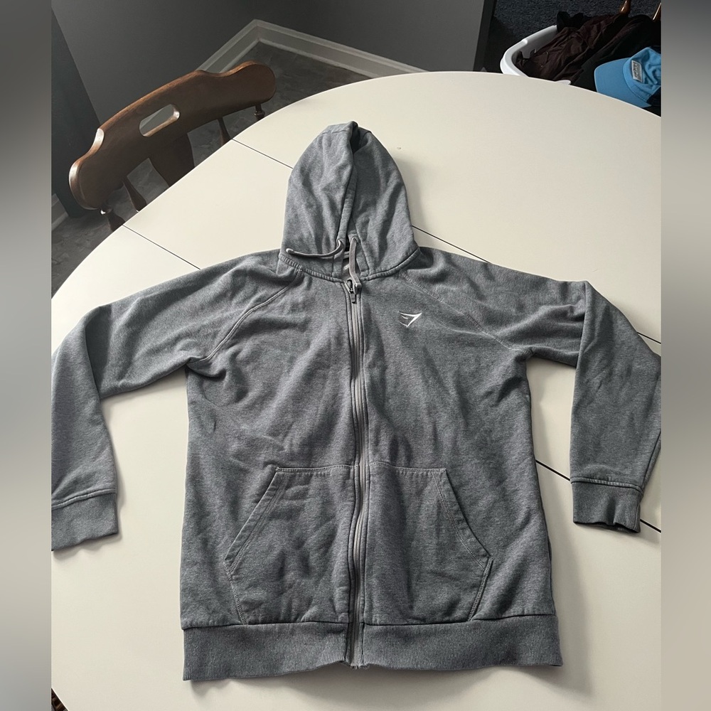 Gymshark medium gray men’s hooded zip up jacket